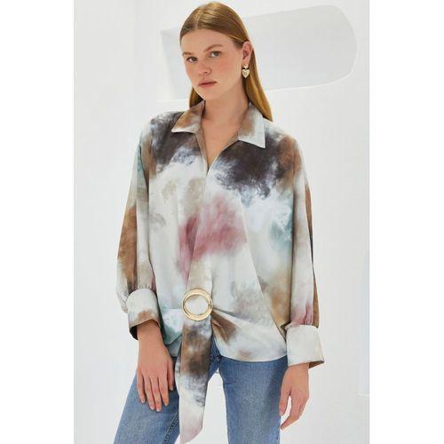 Hardal Ekru Oversize Dökümlü Saten Gömlek 907