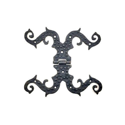 Antika Tarz Dekoratif Pirinç Süslü Menteşe - 190x170 Mm, Oksit