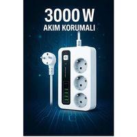 P10 3x Priz 3000w Akım Korumalı 4x Usb 2x Type-c Girişli Çoklu Priz