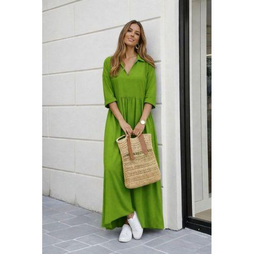 Kadın Truvakar Kollu V Yakalı Yırtmaçlı Uzun Aerobin Elbise