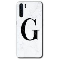 Oppo A91 Kılıf Baskılı Kapak - Beyaz Mermer Desenli G Harfi +Tam Kaplayan Mat Seramik