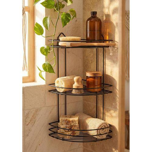 3 Katlı Banyo Köşeliği - Plastik Kaplama Duş Rafı ve Organizer