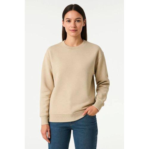 Üç İplik Düz Bisiklet Yaka SweatShirt - Bej