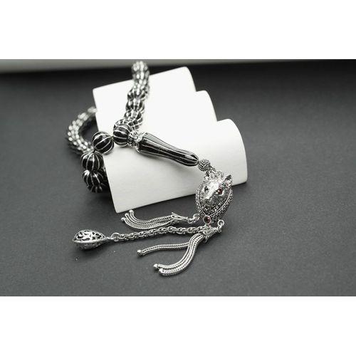 Oltu Taşı Basık  Model On İkili Karpuz Dilimi İşlemeli Tespih