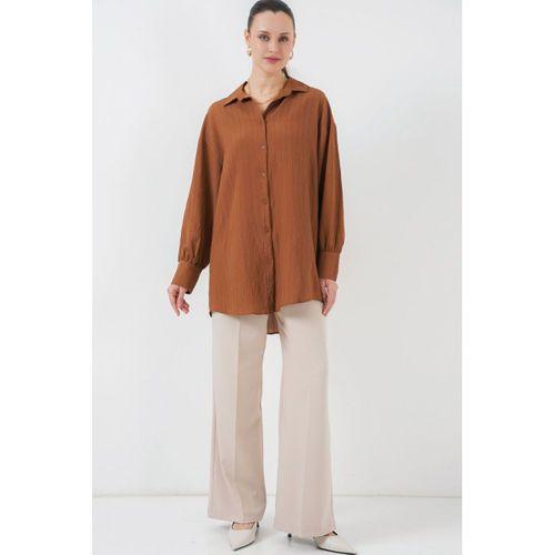 Çizgili Uzun Gömlek Tunik 5963 - Kahverengi