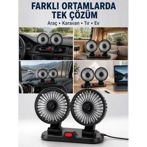 Araç, Karavan Ve Tır İçin Çift Fanlı Mini Vantilatör