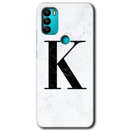 GM 21 Plus Kılıf HD Desen Baskılı Arka Kapak - Beyaz Mermer Desenli K Harfi + Kırılmaz Cam