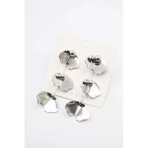 Metal Yaprak Küpe - Gümüş