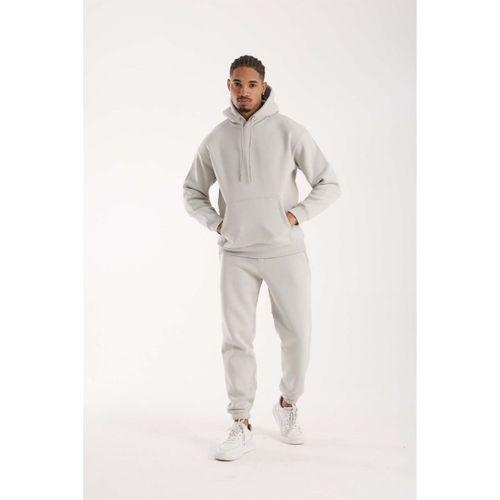 Şardonlu Kanguru Cepli Sweatshirt - 3 İplik Şardonlu Lastik Paça Erkek Eşofman Altı- Eşofman Takımı - Mineral Gri