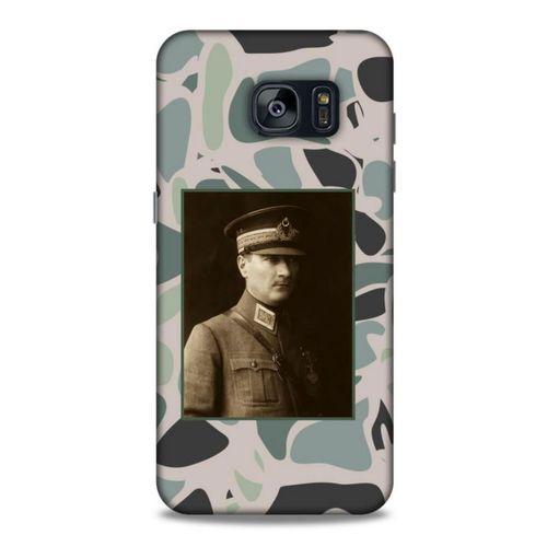 Samsung Galaxy S7 Edge Kılıf Atatürk (16) Kalın Kılıf Kamuflaj Açık Yeşil
