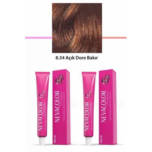 2 li Set Premium 8.34 Açık Dore Bakır - Kalıcı Krem Saç Boyası 2 X 50 g Tüp