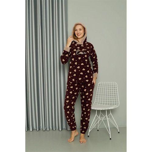 Polar Kadın Kapşonlu Pijama Takımı Bordo