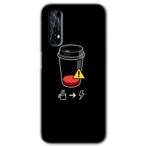 MRCİLETİSİM Realme 7 Kılıf HD Desen Baskılı Arka Kapak + Temperli Cam - Coffee Battery