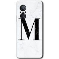 Huawei Nova 9 SE HD Baskılı Kılıf + 9D Tam Ekran Koruyucu - Beyaz Mermer Desenli M Harfi