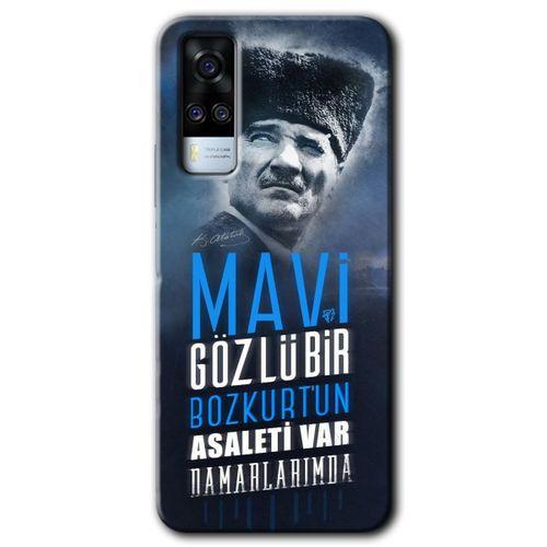 Vivo Y51a Kılıf HD Desen Baskılı Arka Kapak - Bozkurt Atatürk + Kırılmaz Cam