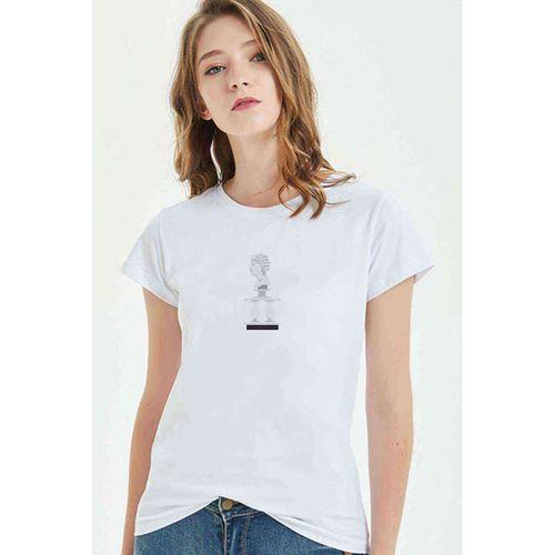Antik Heykel Büst Yan Baskılı Beyaz Kadın Tshirt
