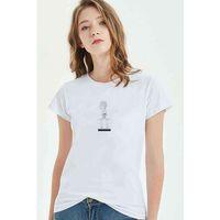 Antik Heykel Büst Yan Baskılı Beyaz Kadın Tshirt