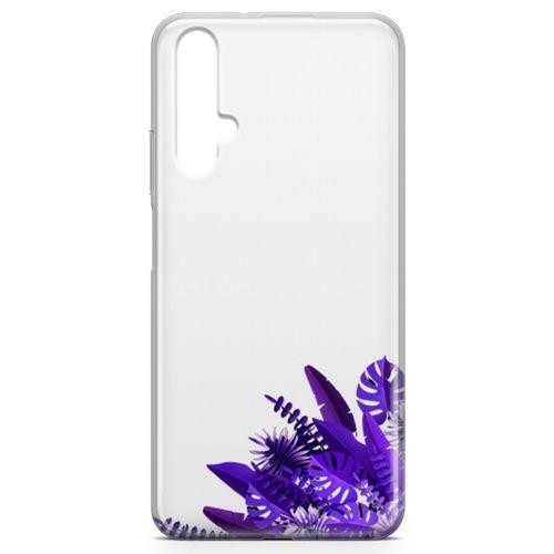 Honor View 20 Kılıf Mor Yapraklar Arka Kapak Koruma Desenli Full Koruyucu