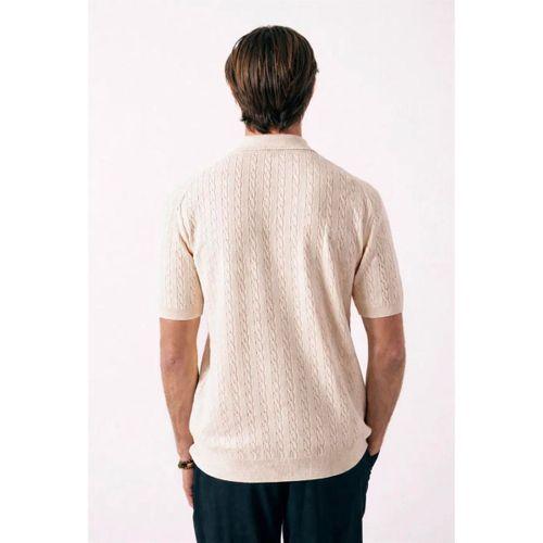 Burke Saç Örgü Yarım Fermuarlı Kısa Kollu İnce Triko Erkek T-Shirt - Bej