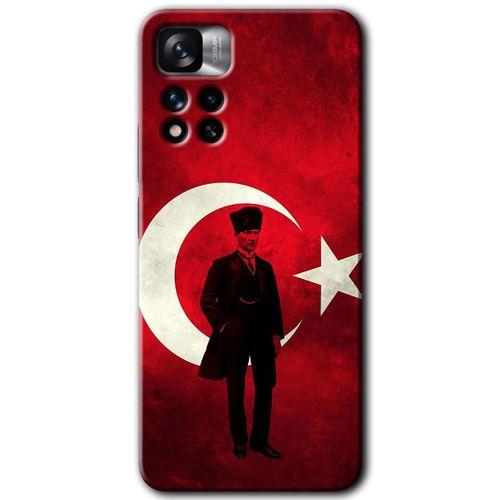 MRCİLETİSİM Xiaomi Redmi Note 11 Pro Plus 5G Kılıf HD Desen Baskılı Arka Kapak+Temperli Cam - Atatürk Bayrak