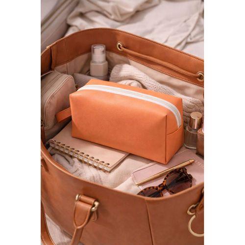 Deri Makyaj Kozmetik Çantası Seyahat Tipi Çanta Organizer Şeftali