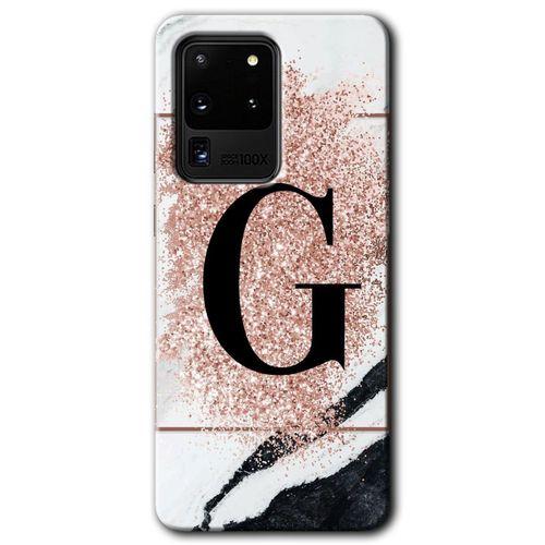 Potkal Hediye Fabrikası Samsung Galaxy S20 Ultra Kılıf HD Desen Baskılı Arka Kapak - Pembe Mermer Desenli G Harfi