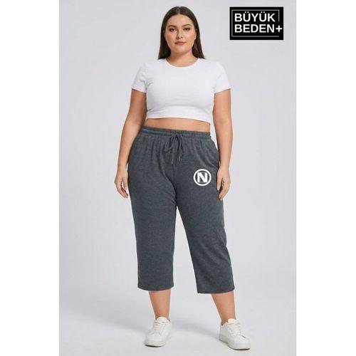 Büyük Beden N Baskılı Kadın Şort Kapri Rahat Kalıp Cepli  3XL-6XL SPR26BSRK591-19