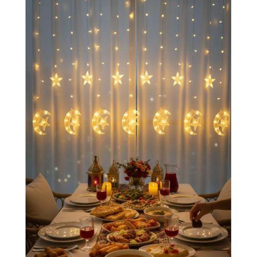 Sıcak Beyaz Ay Yıldız Işık Zinciri Parti Düğün Ramazan Dekoru