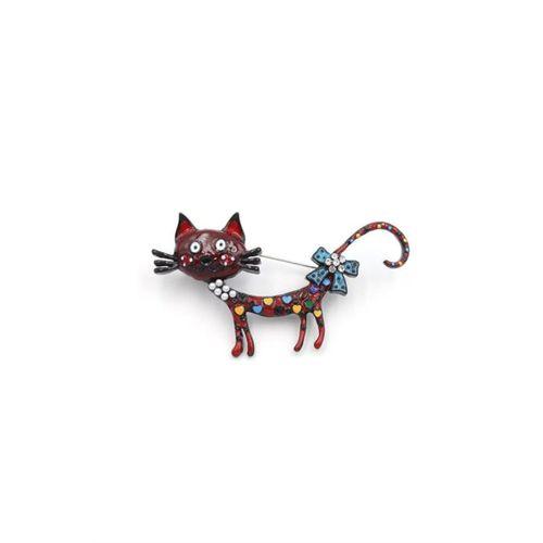 Süslü Kedi Broş - Kırmızı