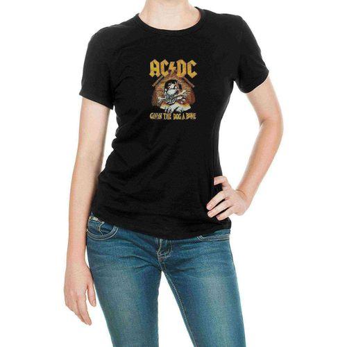 AC DC GIVING THE DOG Baskılı Siyah Kadın Tshirt