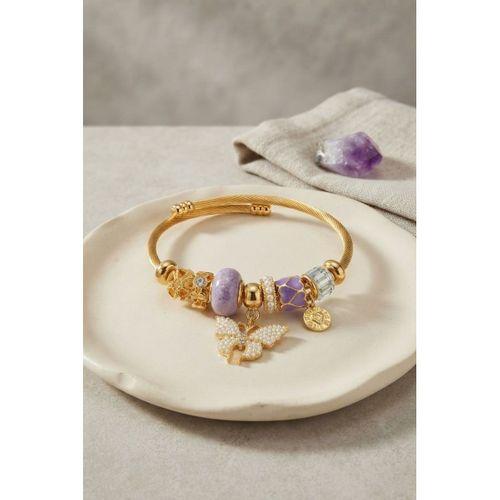 Mor Kelebek Model Gold Renk Charmlı Bileklik