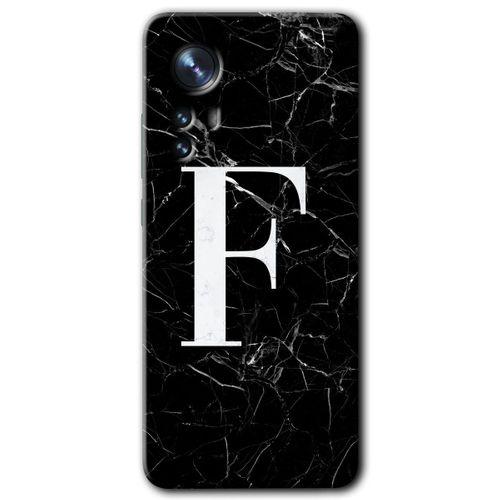 Xiaomi Mi 12 Kılıf HD Desen Baskılı Arka Kapak - Siyah Mermer Desenli F Harfi + Kırılmaz Cam
