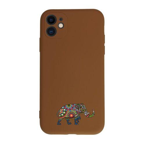 iPhone 11 Mandala Fil Kamera Korumalı Kahverengi Lansman Kılıf Premium Silikonlu