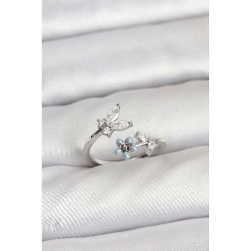 Pirinç Gümüş Renk Kelebek Model Kadın Yüzük