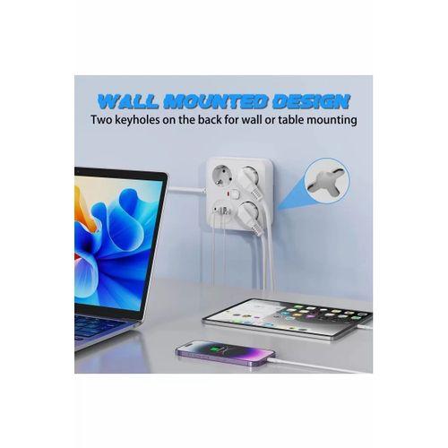 Akım Korumalı Anahtarlı Priz - 3x Priz - 2x Usb - 2x Type-c - 2 Mt Kablo Hızlı Şarj Özellikli Siyah