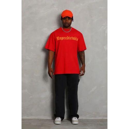 Erkek Baskılı T-Shirt Kısa Kol Bisiklet Yaka Regular Fit Rahat Kalıp Günlük Tişört - Kırmızı