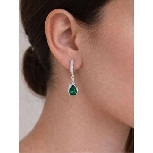 925 Ayar Pırlanta Model Zümrüt Yeşili Zirkon Taşlı Gümüş Küpe