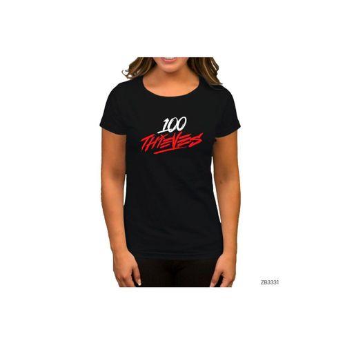 100 Thieves Splash Siyah Kadın Tişört