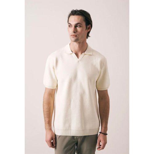 Dawson Polo V Yaka Düğmesiz Kısa Kollu Tok Kumaş Triko Erkek T-Shirt - Bej