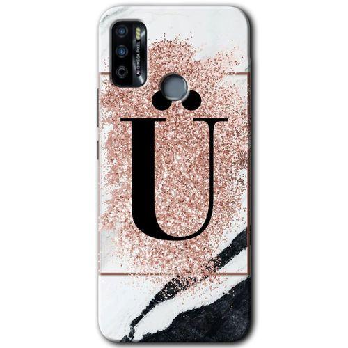 İnfinix Hot 9 Play Kılıf HD Desen Baskılı Arka Kapak - Pembe Mermer Desenli Ü Harfi