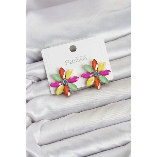 Karışık Renk Kristal Taşlı Lotus Çiçek Model Kadın Küpe