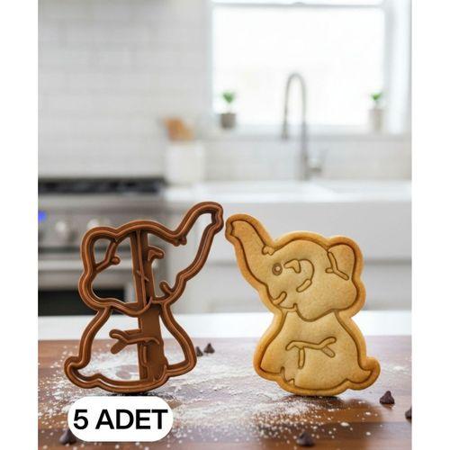 5Li Yavru Fil Figürlü Kurabiye Kalıbı ve Hamur Kesici Şeker ve Oyun Hamuru İçin Tek Parça Kalıp