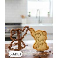 5Li Yavru Fil Figürlü Kurabiye Kalıbı ve Hamur Kesici Şeker ve Oyun Hamuru İçin Tek Parça Kalıp