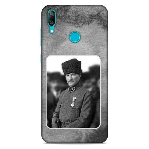 Huawei Y7 2019 Kılıf Atatürk (38) Neo Hybrid Kılıf Antrasit Taş