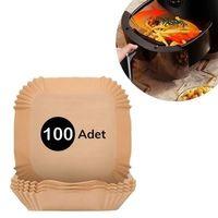 100 Adet Air Fryer Pişirme Kağıdı Tek Kullanımlık  Gıda Yağlı Kağıdı Kare Tabak Model