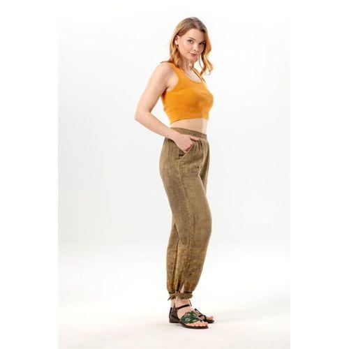 Beli Lastikli İnka Bilekten Bağlamalı Otantik Nakışlı Kadın Poplin Pantolon Toprak Tprk