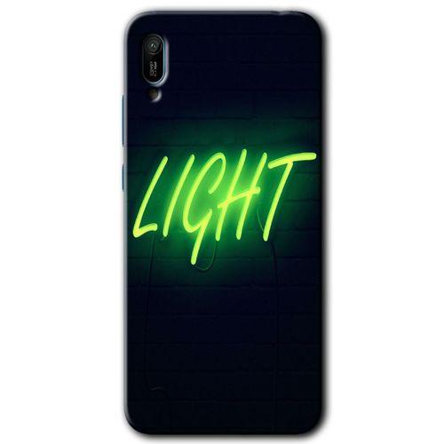 MRCİLETİSİM Huawei Y6 2019 Kılıf Baskılı Kapak - Neon İnscription + 5D Tam Kaplayan Cam