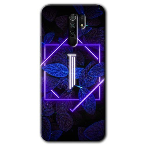 Redmi 9 Kılıf HD Desen Baskılı Arka Kapak - Dark Neon Yaprak I Harfi