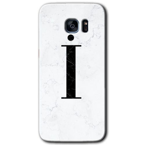 Galaxy S7 Edge Kılıf HD Desen Baskılı Arka Kapak - Beyaz Mermer Desenli İ Harfi + Kırılmaz Cam