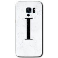 Galaxy S7 Edge Kılıf HD Desen Baskılı Arka Kapak - Beyaz Mermer Desenli İ Harfi + Kırılmaz Cam
